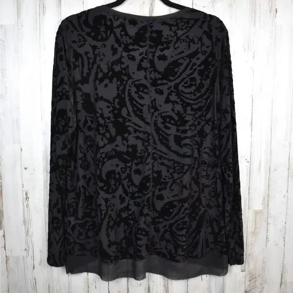 Simply Vera Wang black velvet burnout long sleeve shirt top size xlarge whimsy - Picture 10 of 10